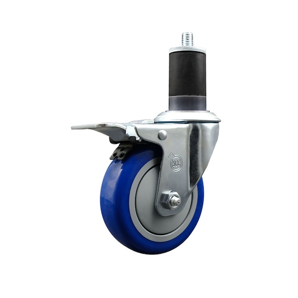 4'' Blue Poly Swivel 1-5/8'' Expanding Stem Caster Total Lock Brake